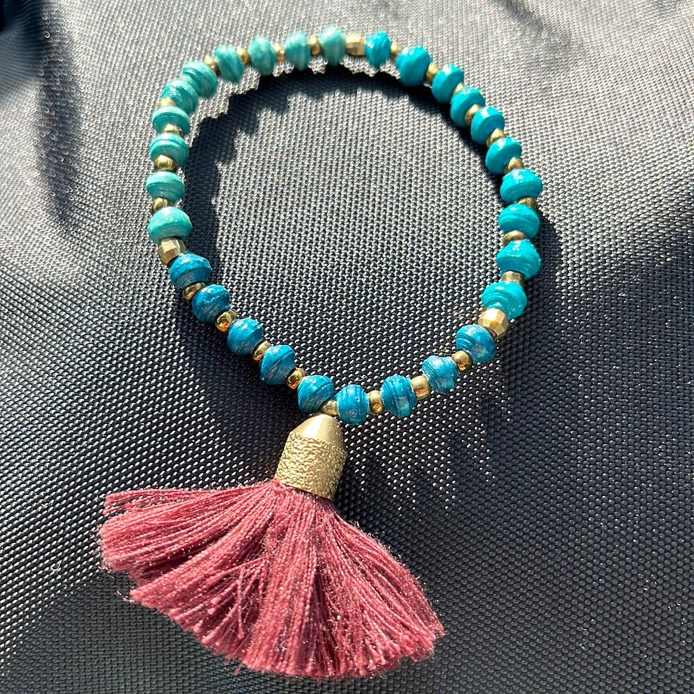 Noonday bracelet Turquoise/seafoam/burgundy/gold w tassel